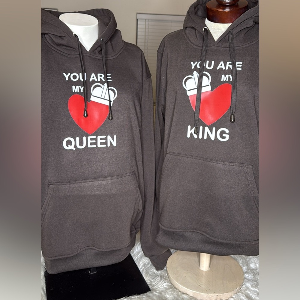 Couples Hoodies with Heart Design Brown - NEW Love Cute King Queen